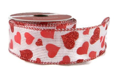 Glitter Valentine Heart Burlap Canvas Ribbon