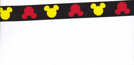 Grosgrain Printed Disney Mickey Heads Ribbon - Black - 5 Yards