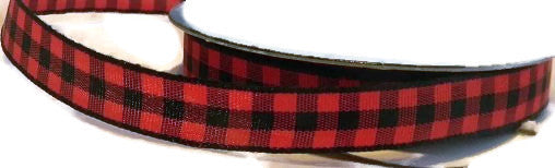 Red/Black Woodland Plaid/Check Ribbon - 5yds - 3/8