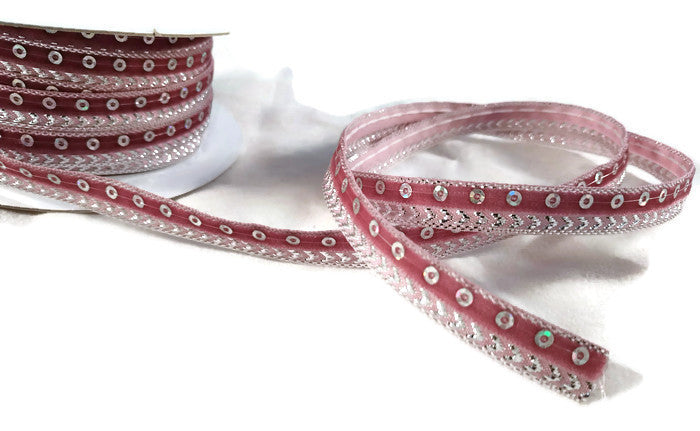 Pink Velvet Sequin Ribbon 5 Yards