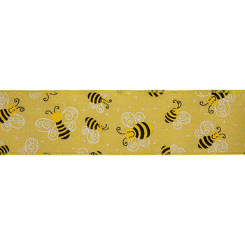 Bumblebee Bee Yellow Wired Ribbon 2.5 inch - 3 Yards