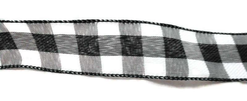 Buffalo Check Black/White Plaid Ribbon - Wired - 1.5In Wide - 30 Feet ...