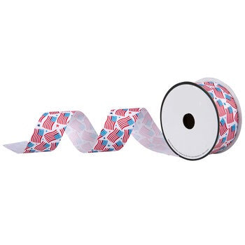 American Flags and Stars Grosgrain Ribbon 1.5 Inch Wide x 3 Yards