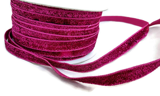 Magenta Pink Glitter Velvet Ribbon - 5 Yards - 3/8in
