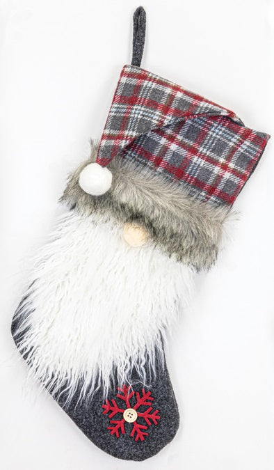 Santa Gnome Stocking Gray plaid