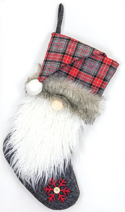 Santa Gnome Plaid Stocking