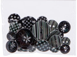 Patterned Buttons Assortment - Blacks - 28pc