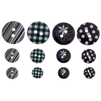 Black Patterned Round Buttons