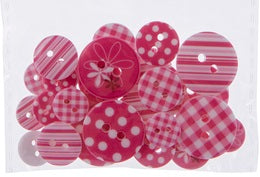 Patterned Buttons Assortment - Pinks - 28pc