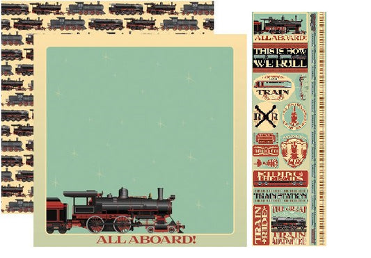 Train Scrapbooking Papers & Stickers Set