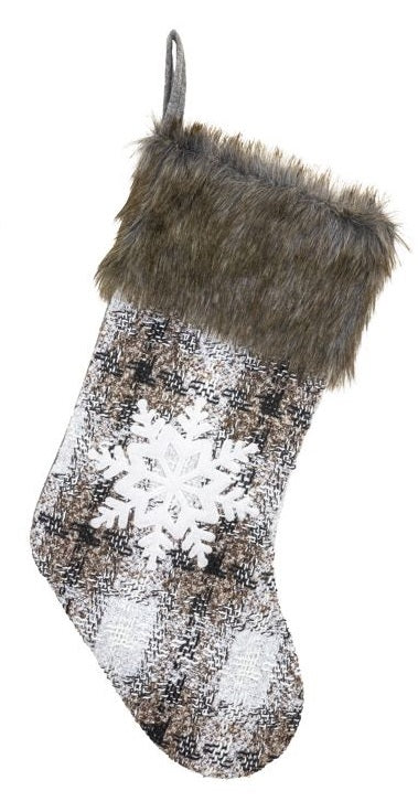 Gray Plaid Snowflake Fur Stocking