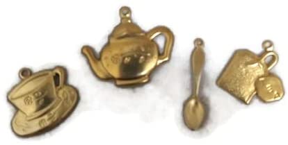 Brass Charms Set - Tea, Teapot, Teabags, Spoon Set