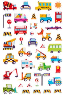 Transportation Vehicles Construction Puffy Stickers