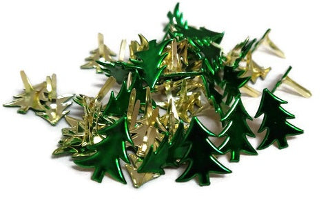 Metallic Green Christmas Tree Brads